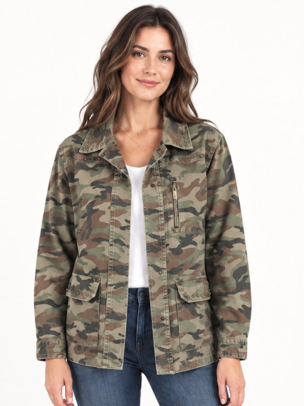 KUT from the Kloth Claudia Studded Camo Military Jacket XS